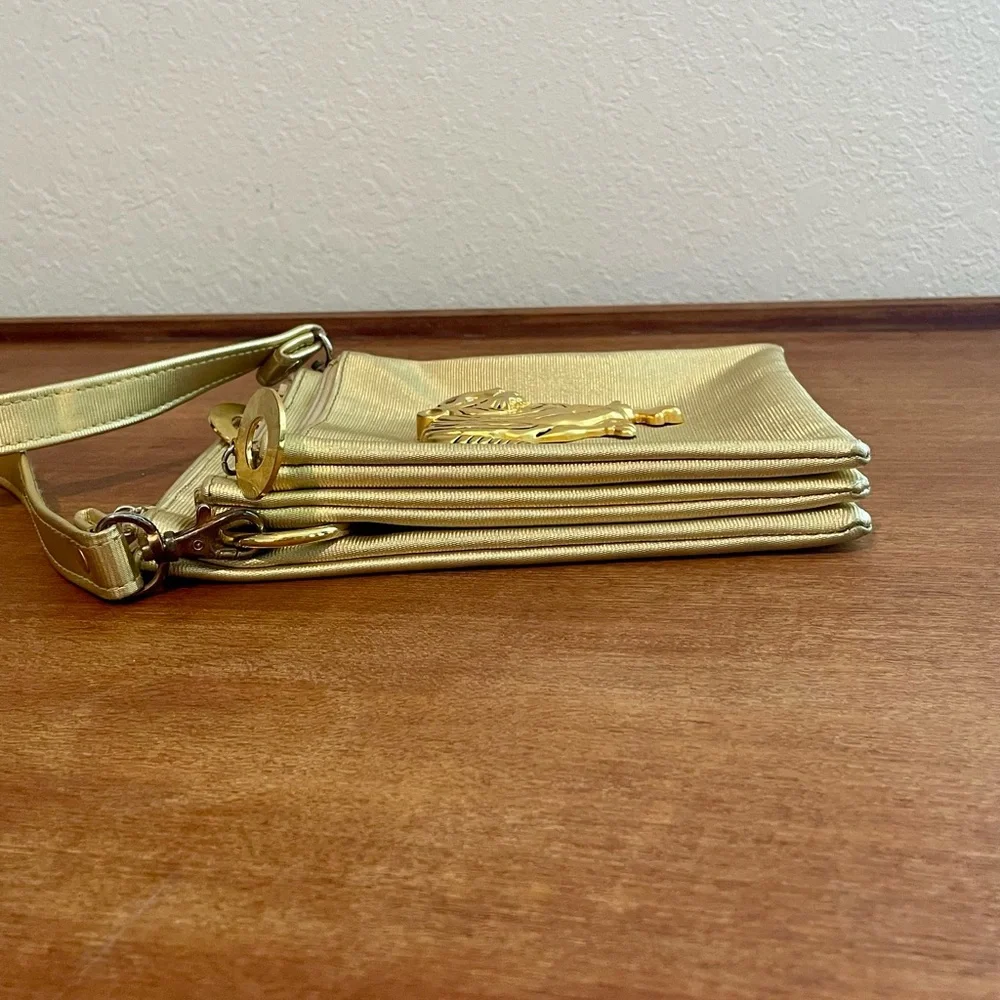 Vintage 1980s Nima Gold Tiger Brooch Triple Pocket Women’s Crossbody Bag Purse - Picture 9 of 13